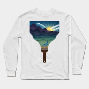 Mountain scene coming from paint brush Long Sleeve T-Shirt